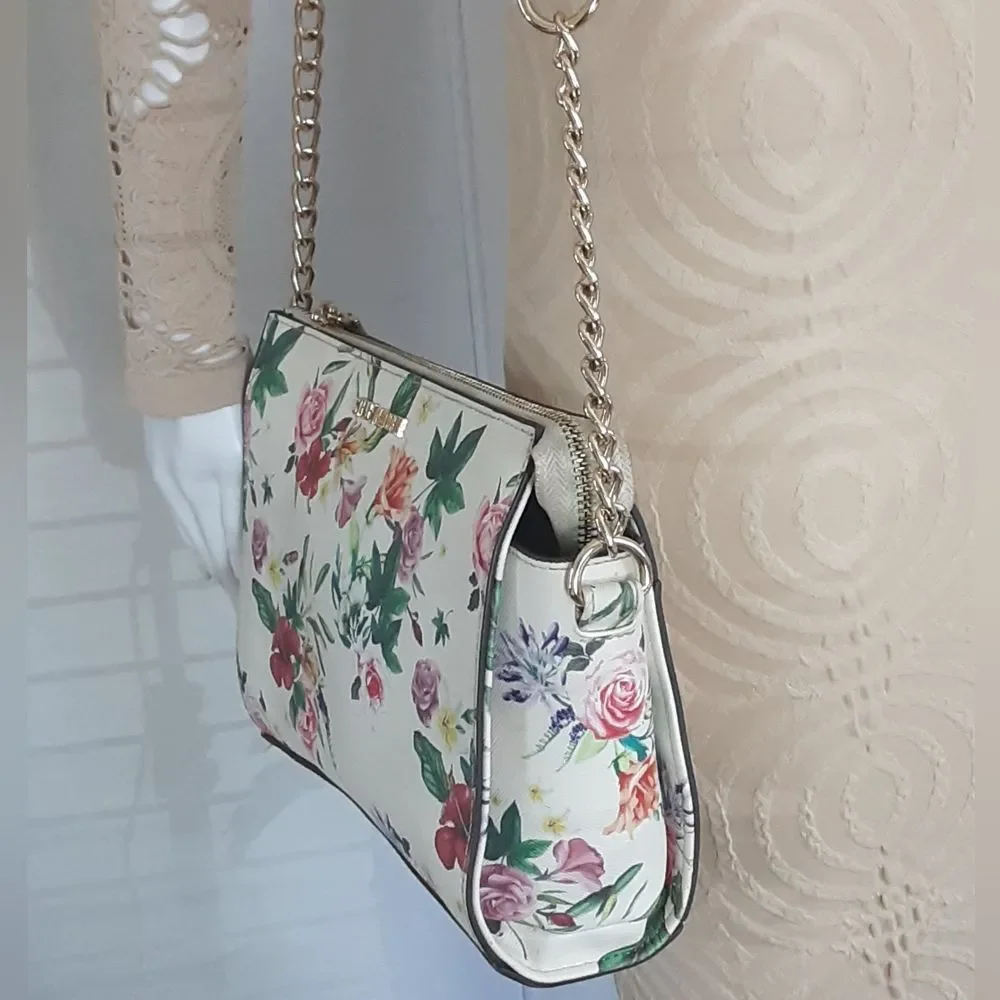 STEVE MADDEN Textured Faux Leather Summer Floral Crossbody Bag